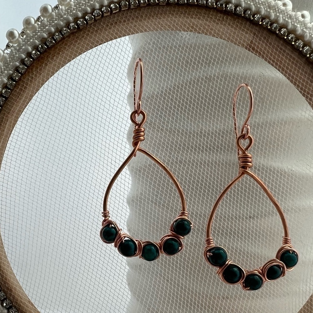 COPPER Beaded Teardrop Earrings - Picture 3 of 11